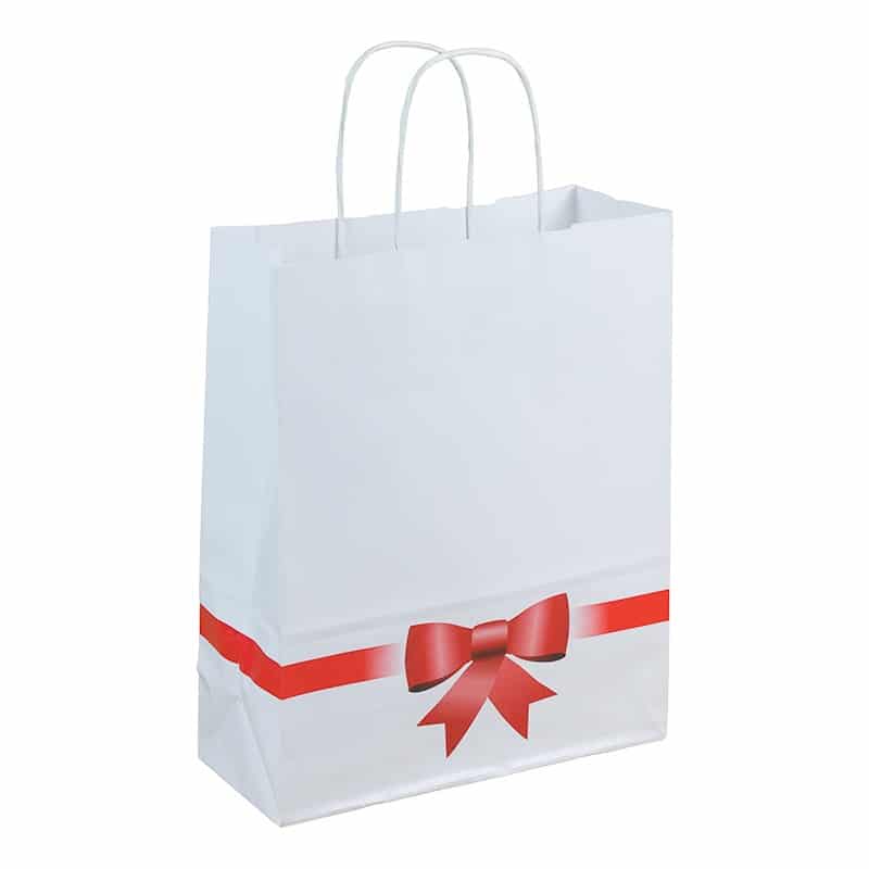 Bolsas para regalo papel blanco lazo rojo •