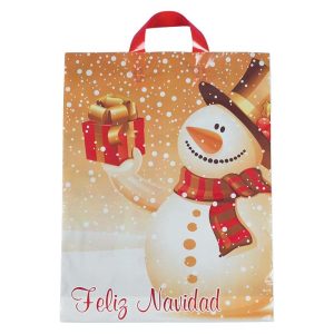 Bolsas Navidad muñeco de nieve con asa lazo.